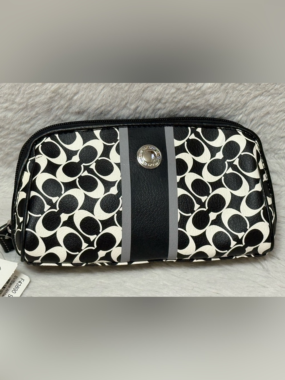 Coach Black & White Signature Stripe Pouch - Picture 2 of 11
